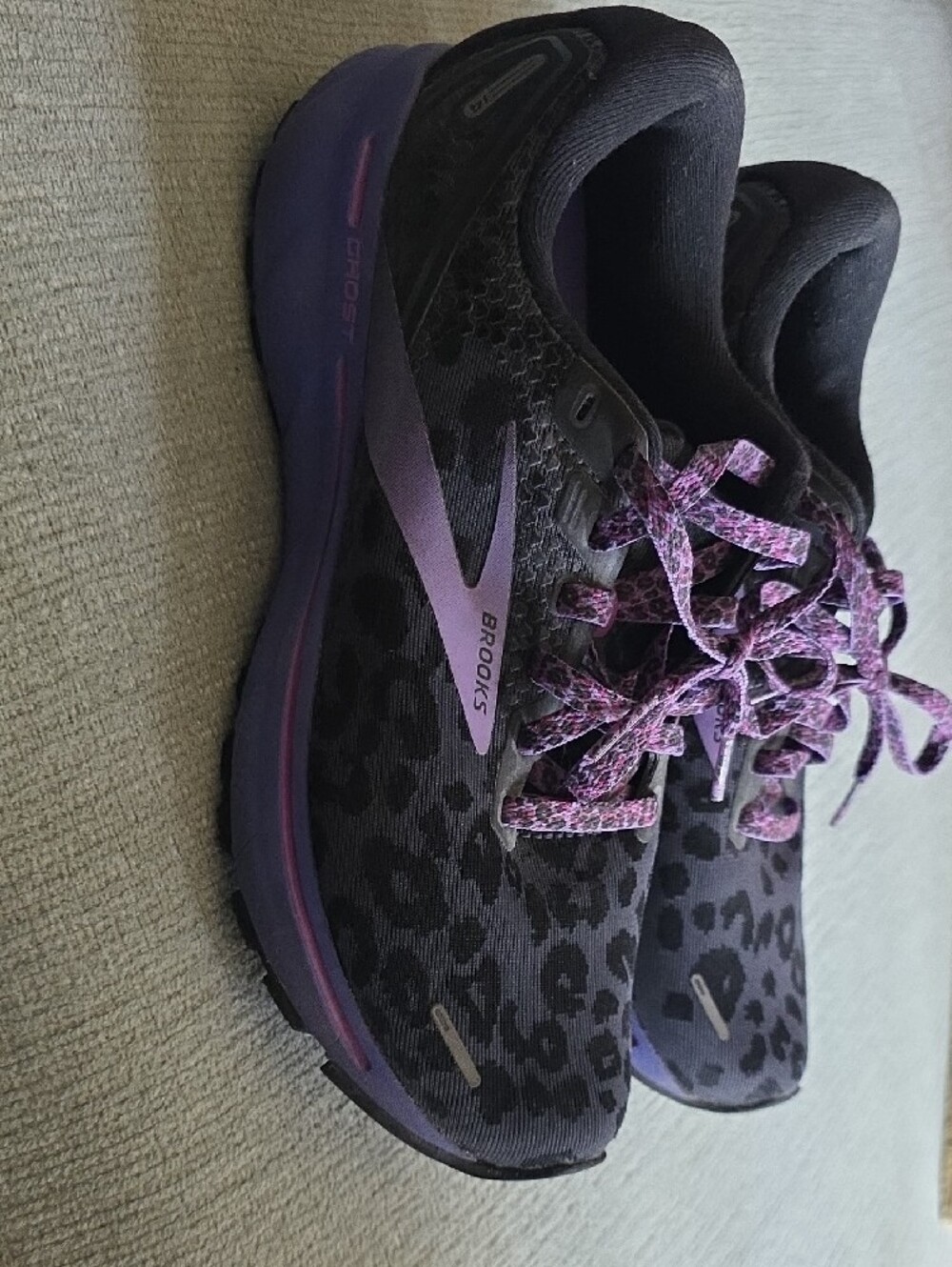 Brooks Women's Black and Purple Leopard-Print Running Sneakers - Picture 3 of 5